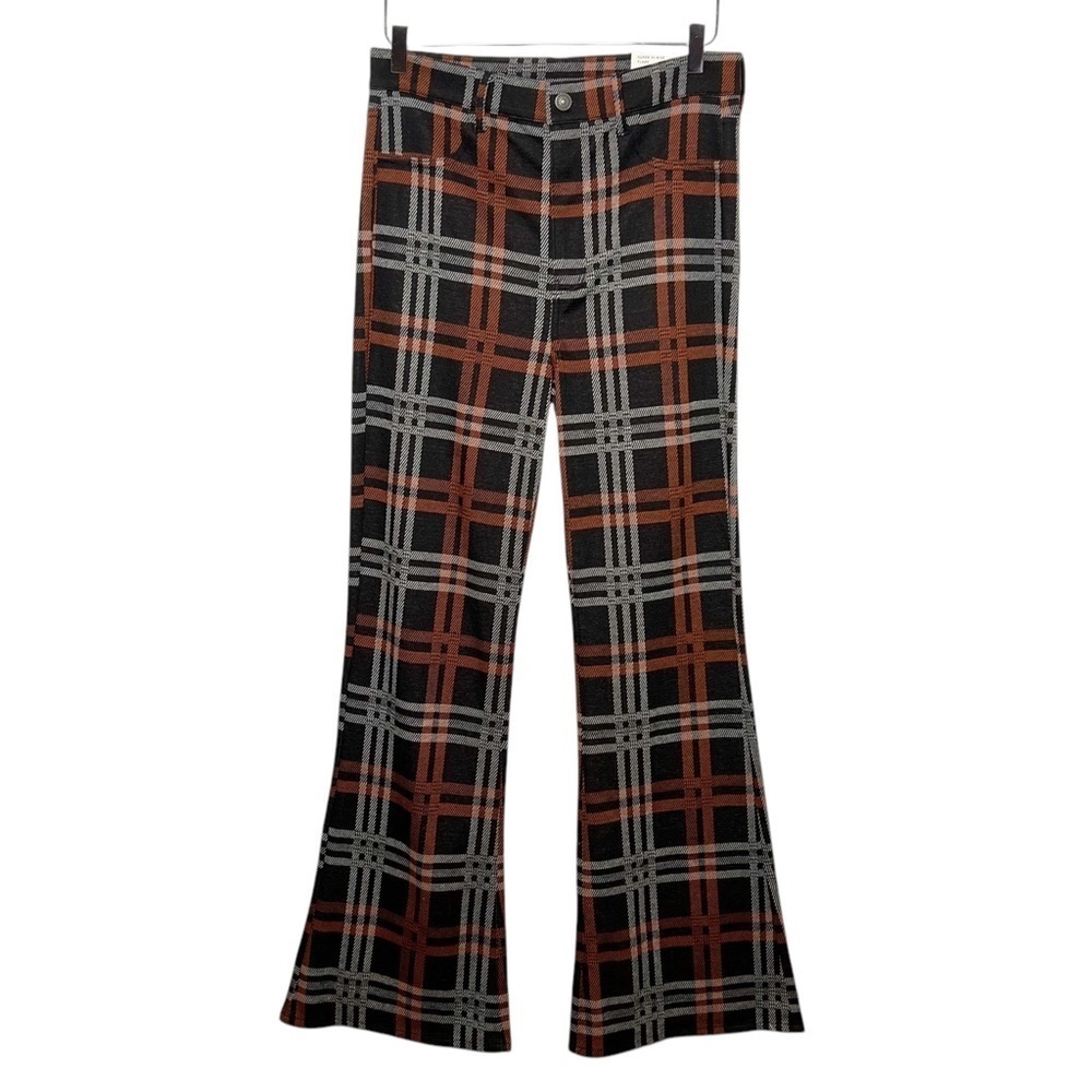 NEW American Eagle Super Hi Rise Knit Plaid Brown Women’s Flare Pants Sz 10
